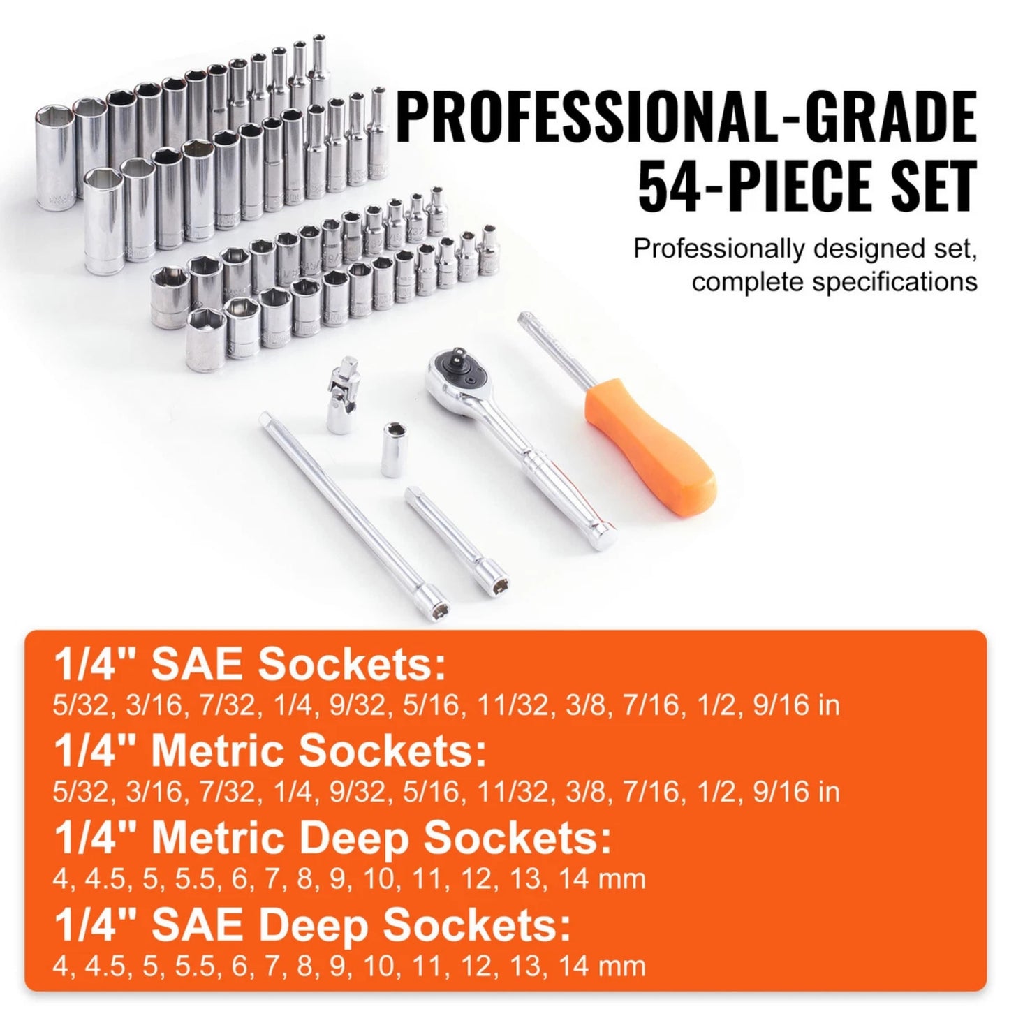 Vevor 1/4" ProSocket Kit 54pcs