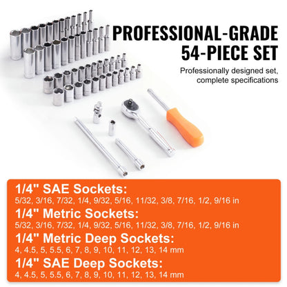 Vevor 1/4" ProSocket Kit 54pcs